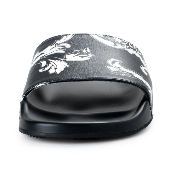 Versace Black Floral Leather Slides Flip Flops main image 4